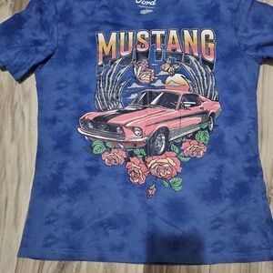 Ford Mustang Blue T-Shirt with Pink Car Design